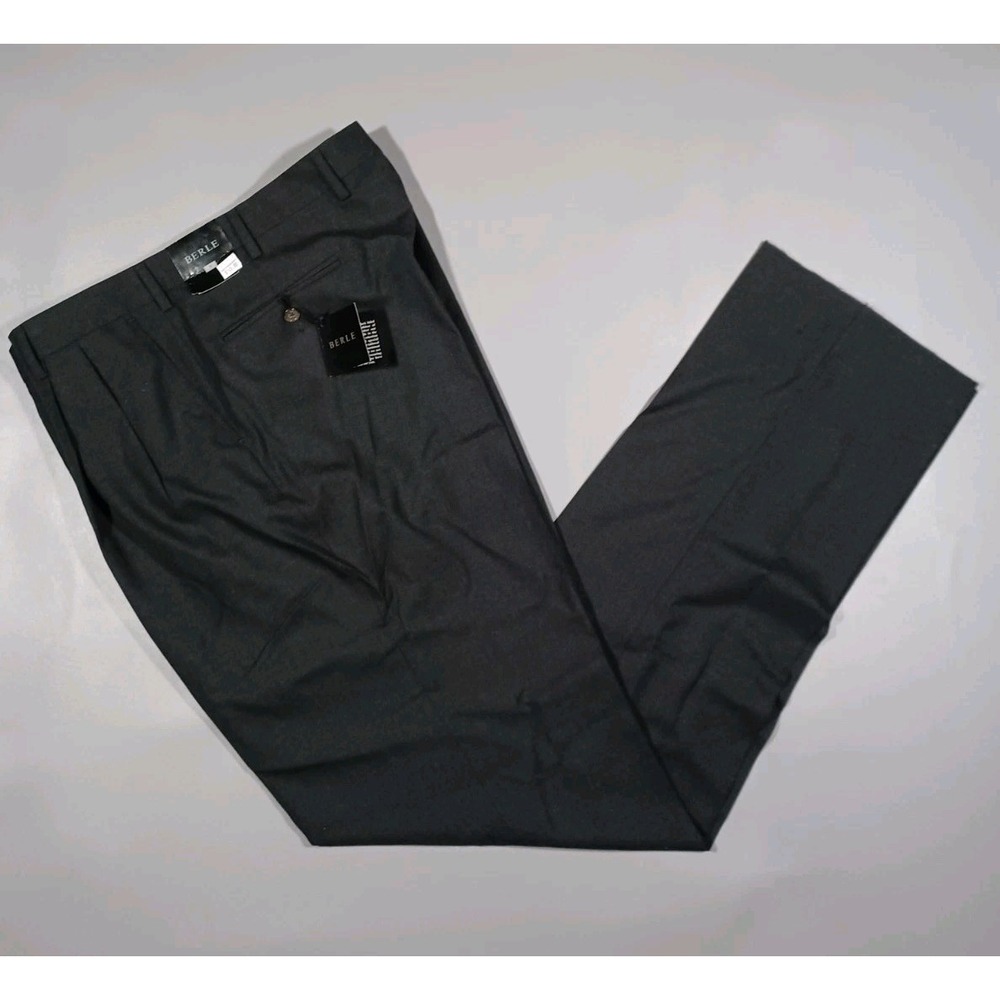 Berle Pants Mens 40x38 Black Unhemmed 100% Wool Pleated Dress Trousers NWT